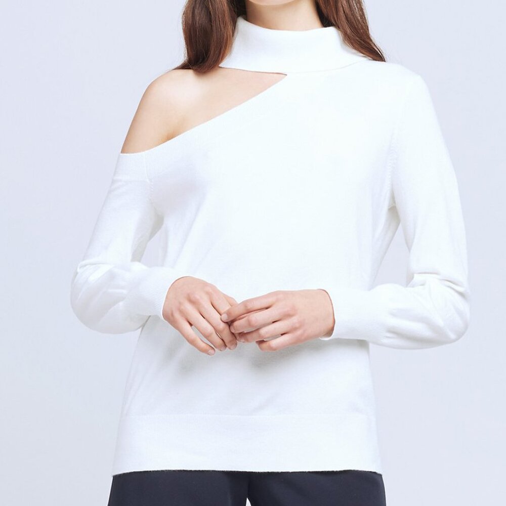 L'AGENCE Easton One Shoulder Sweater in Ivory